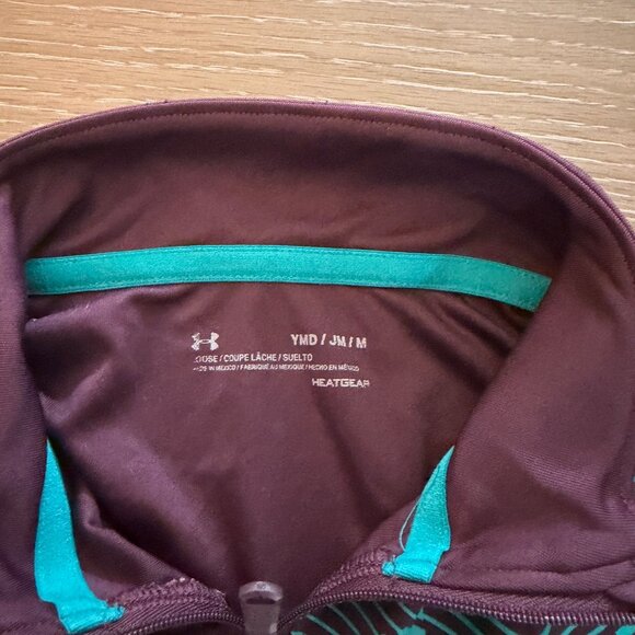 Boys Burgundy/Teal Under Armour long sleeve 1/4 zip shirt top size YMD Medium - Picture 2 of 2